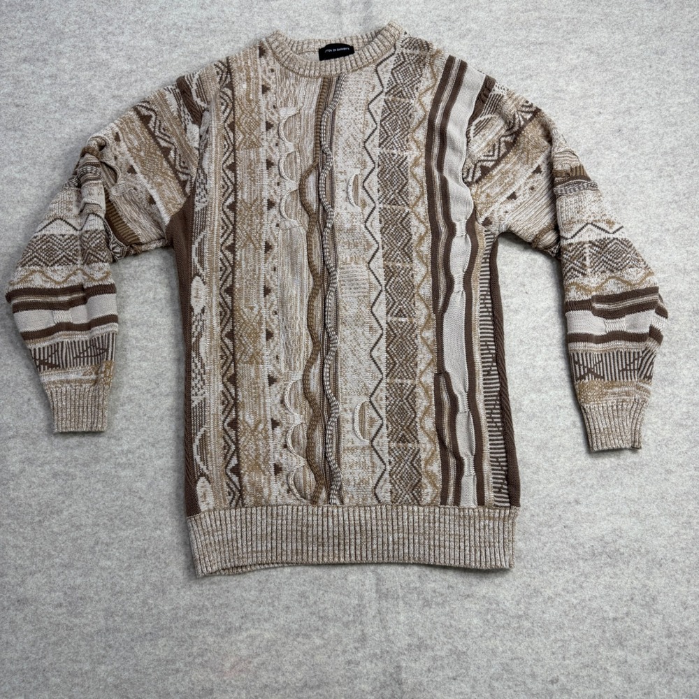 Cotton On Garments Mens Coogi Style Small Brown Tan 3D Knit Sweater